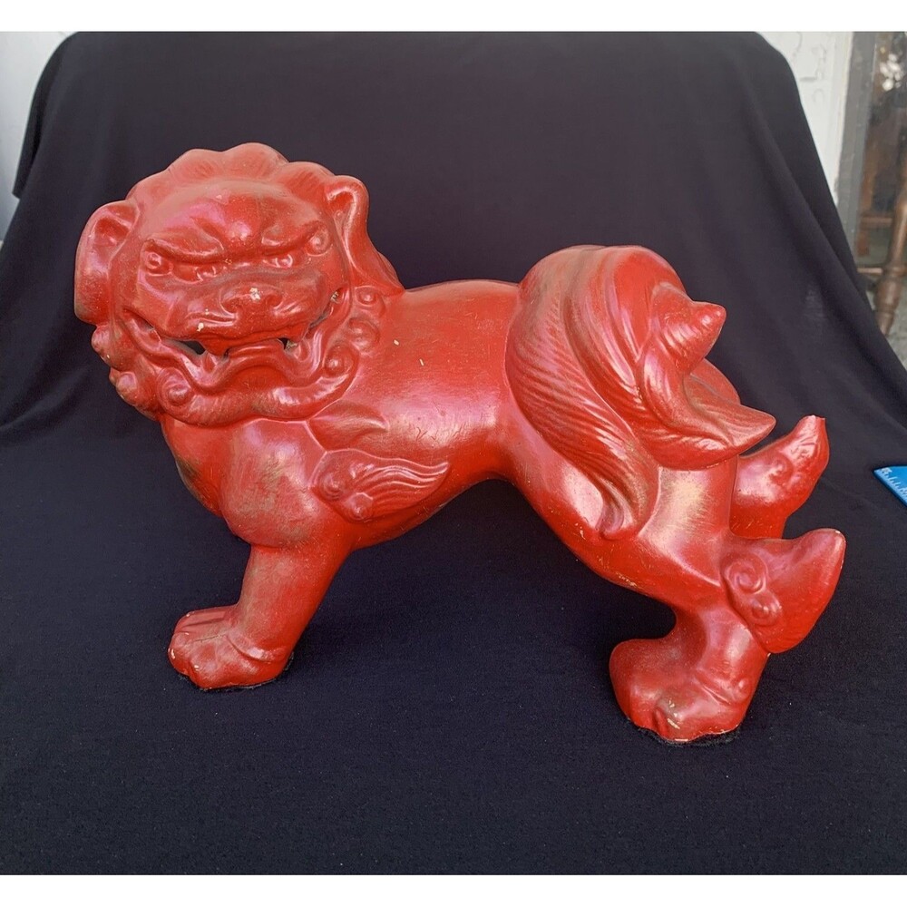 Vintage MCM Kay Good Hawaii Pottery Ceramic Foo Dog Red